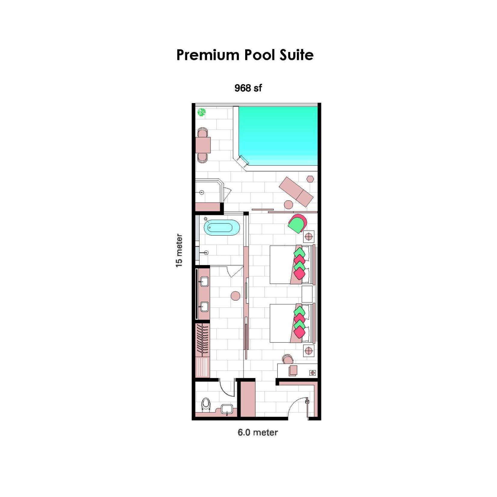 槟城丽昇豪华套房 峇六拜 外观 照片 A floorplan of a typical hotel room